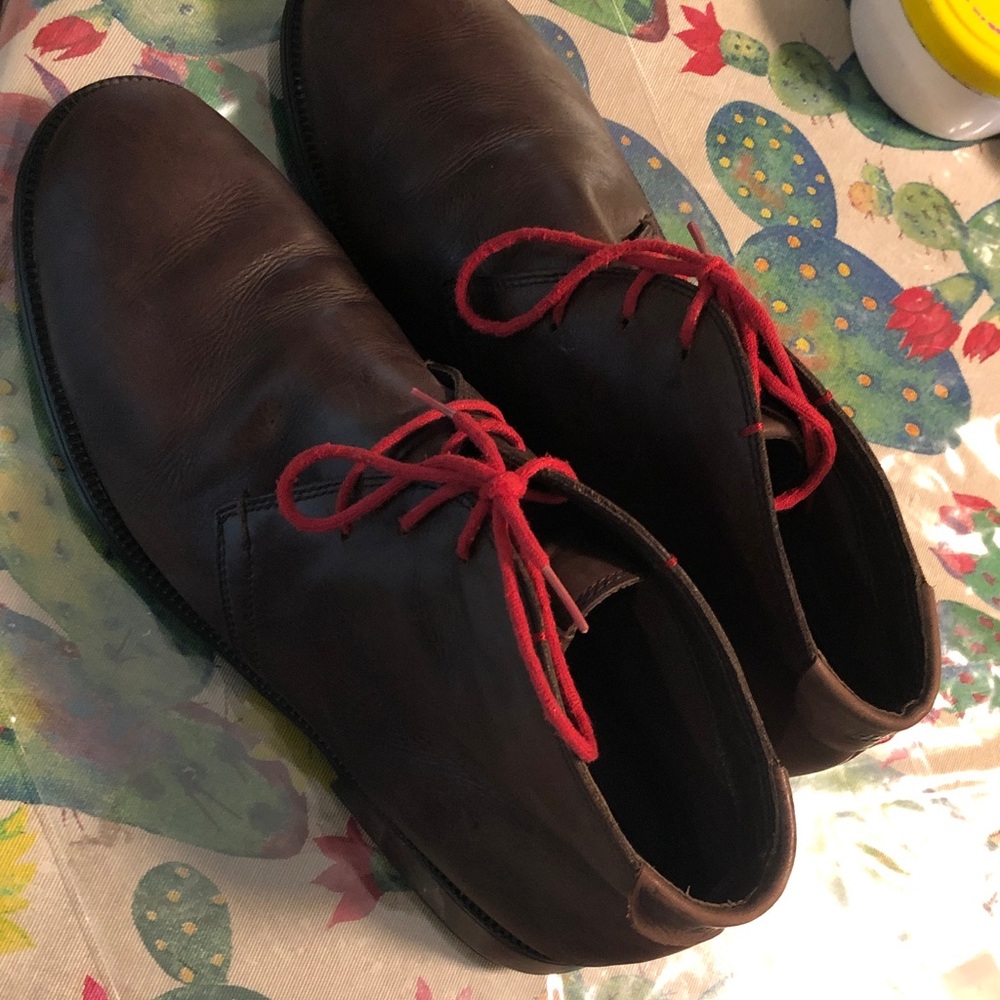 Men'sCamper Brown Leather Derby Shoes with Red Laces